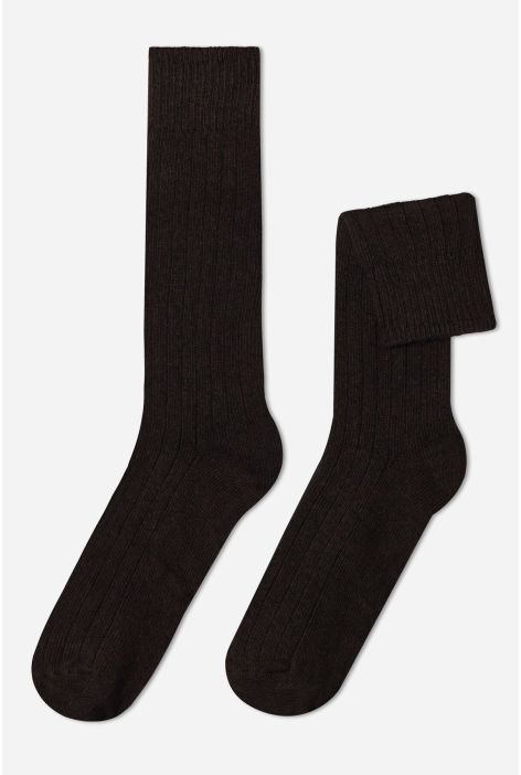 Chaussettes Courtes Côtelées Avec Laine Et Cachemire Pour Homme Marron