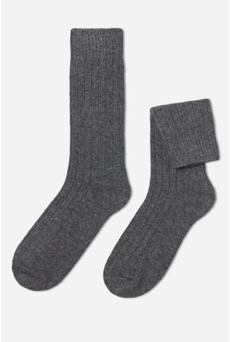 Chaussettes Courtes Côtelées Avec Laine Et Cachemire Pour Homme Gris