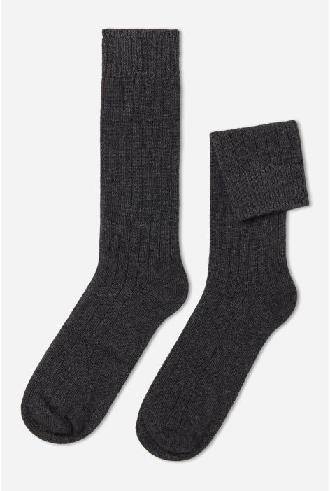 Chaussettes Courtes Côtelées Avec Laine Et Cachemire Pour Homme Gris