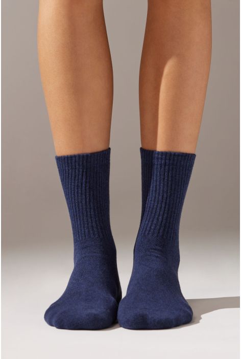 Chaussettes De Sport Courtes En Coton Unisexes Bleu