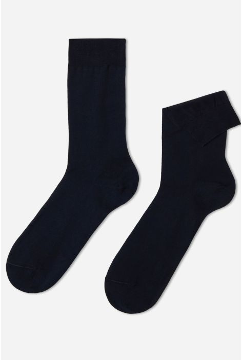 Chaussettes Courtes Avec Fil D’écosse Pour Homme Bleu