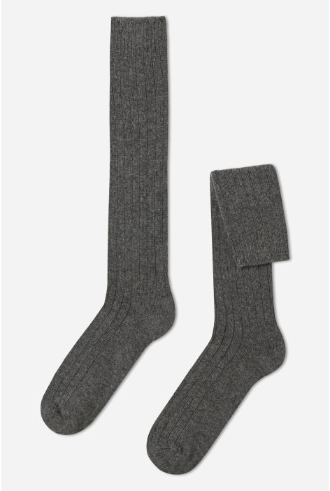 Chaussettes Longues Côtelées Avec Laine Et Cachemire Pour Homme Gris