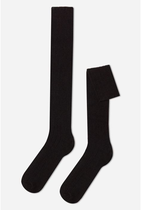 Chaussettes Longues Côtelées Avec Laine Et Cachemire Pour Homme Marron