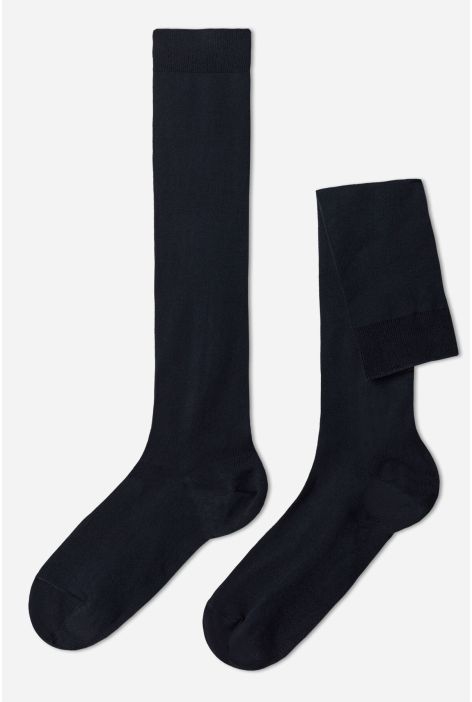 Chaussettes Longues En Coton Extensible Pour Homme Bleu