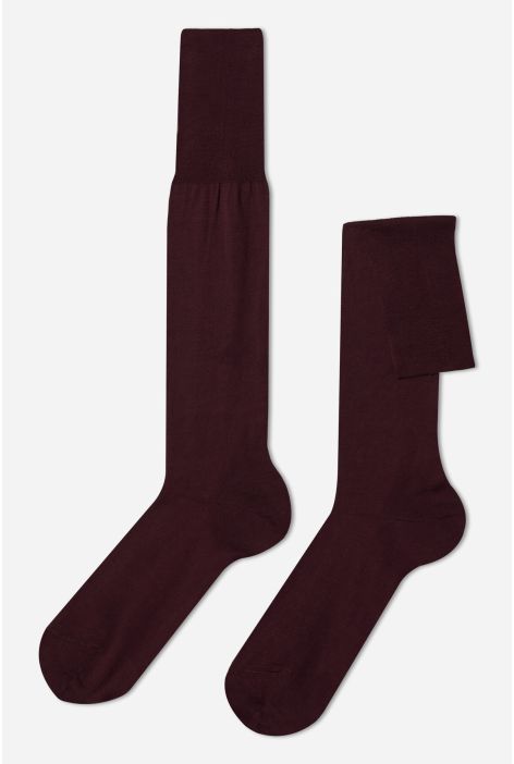 Chaussettes Longues En Fil D’écosse Pour Homme Bordeaux