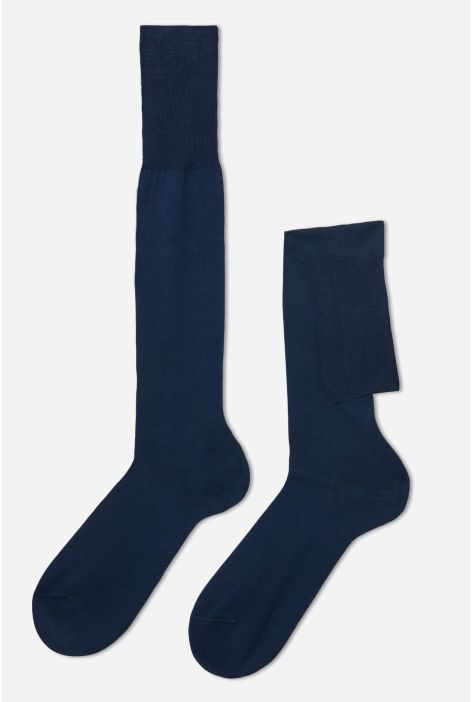 Chaussettes Longues En Fil D’écosse Pour Homme Bleu