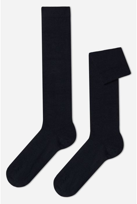 Chaussettes Longues En Laine Et Coton Pour Homme Bleu