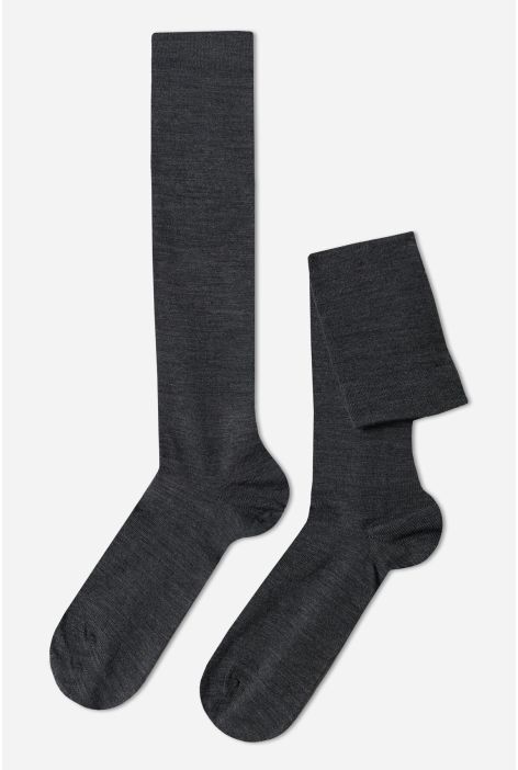 Chaussettes Longues En Laine Et Coton Pour Homme Gris