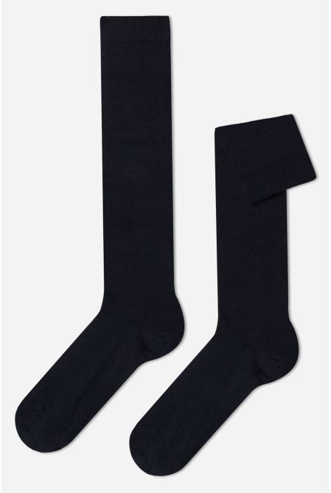 Chaussettes Longues En Laine Et Coton Pour Homme Bleu