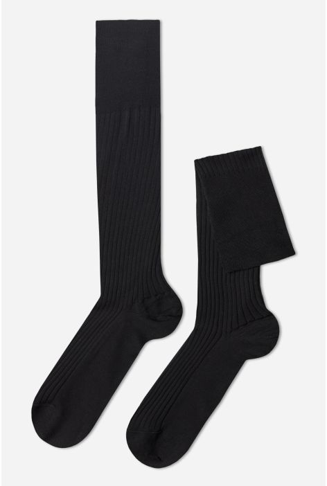 Chaussettes Longues Côtelées Pour Homme Avec Fil D’écosse Noir